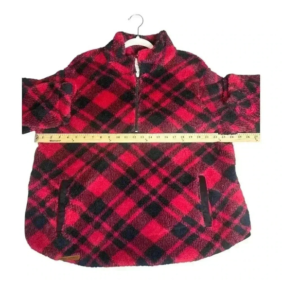 Simply Southern Red/Black Plaid Quarter Zip Sherpa, XL - Picture 6 of 7